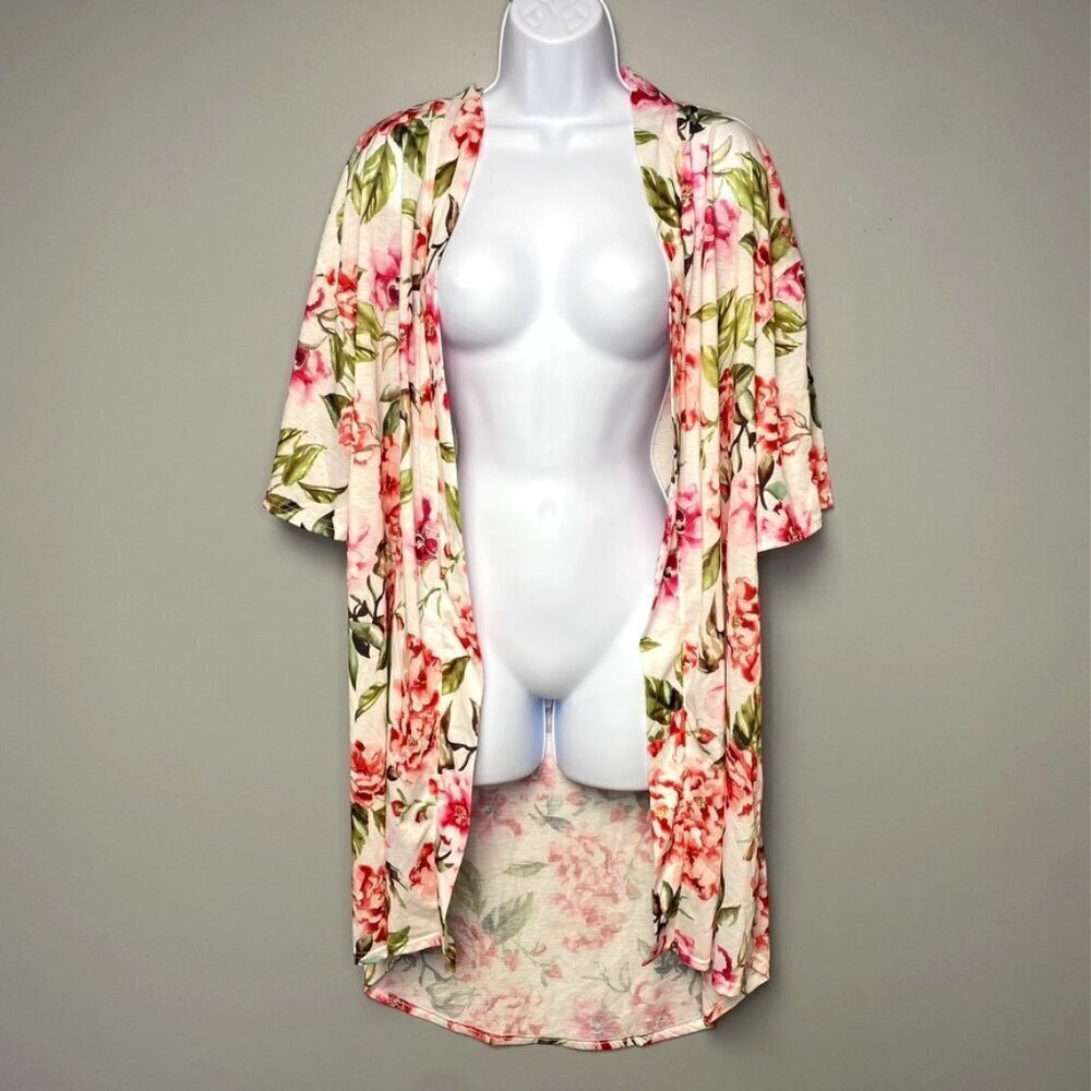Show Me Your Mumu Womens Robe Size OS Brie White/Pink Floral (Missing Belt)
